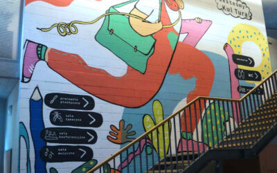 Mural na ścianie wewnątrz Białołęckiego Ośrodka Kultury w Warszawie