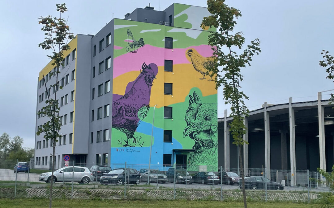 Mural na ścianie hotelu pracowniczego w Radomiu